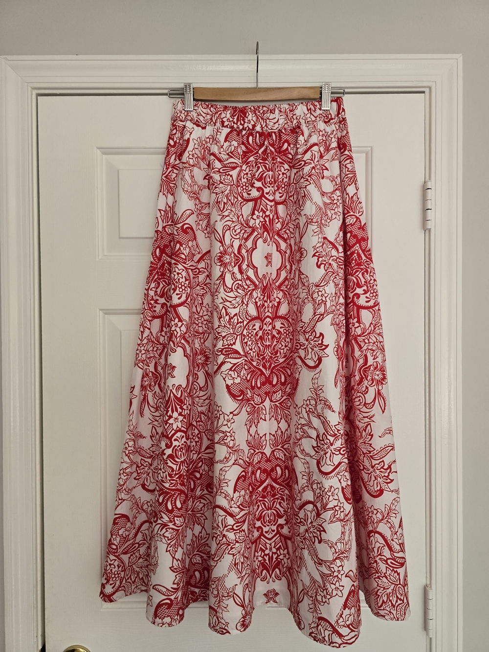 NWT Ted Baker Red Floral Paisley Cotton Poplin Maxi Skirt, Size 0 (Fits Size 2) - Picture 2 of 5